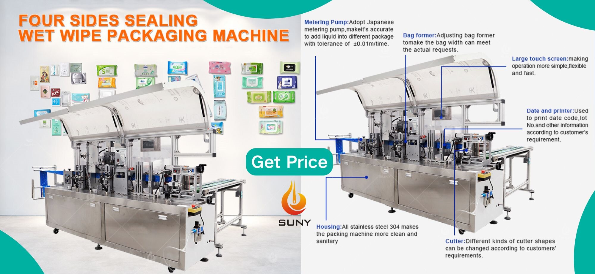 single sachet 4-side sealing wipe packing machine